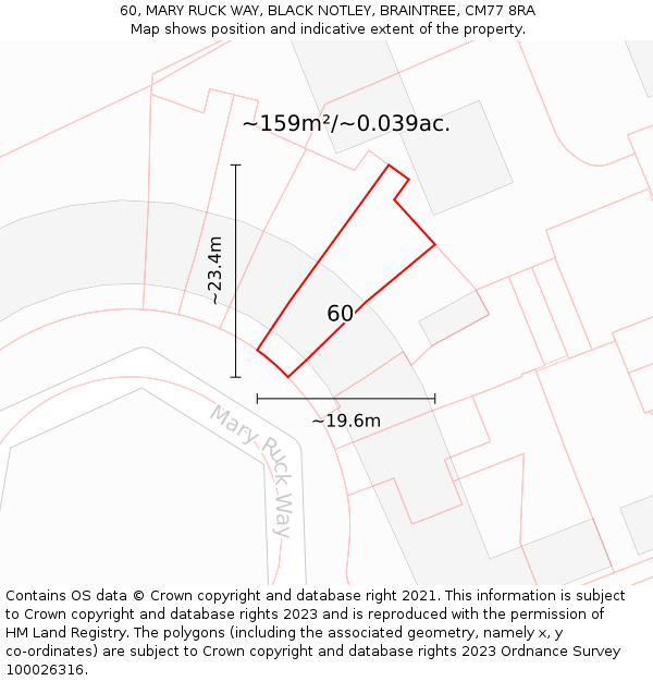 60, MARY RUCK WAY, BLACK NOTLEY, BRAINTREE, CM77 8RA: Plot and title map