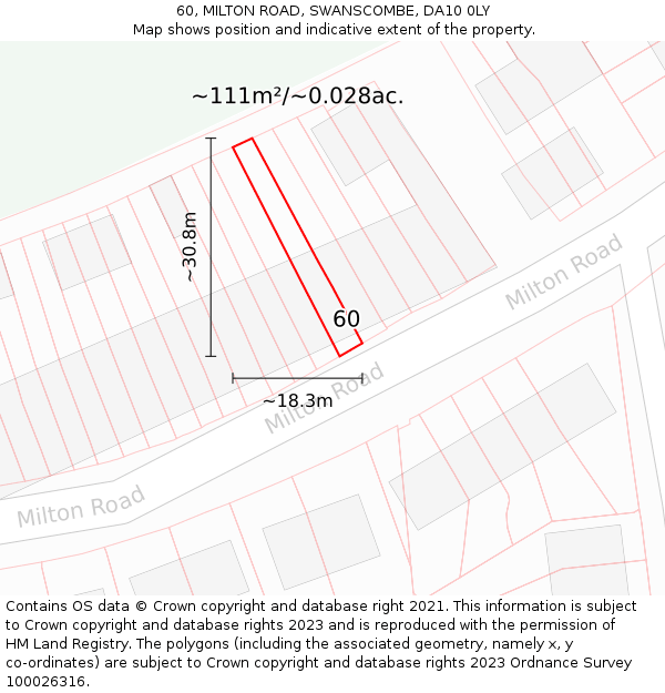 60, MILTON ROAD, SWANSCOMBE, DA10 0LY: Plot and title map