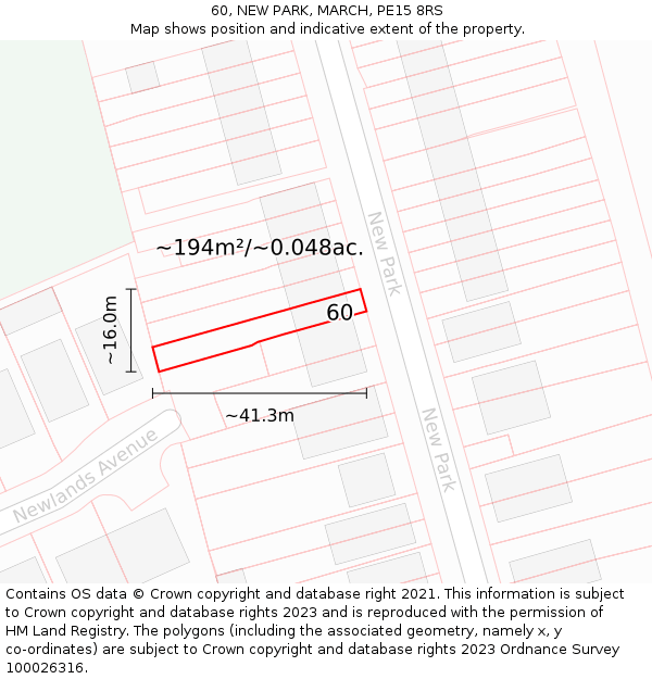 60, NEW PARK, MARCH, PE15 8RS: Plot and title map
