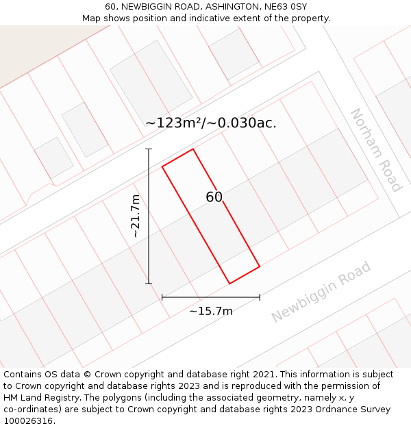 60, NEWBIGGIN ROAD, ASHINGTON, NE63 0SY: Plot and title map