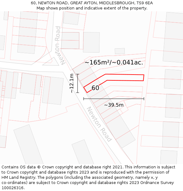 60, NEWTON ROAD, GREAT AYTON, MIDDLESBROUGH, TS9 6EA: Plot and title map