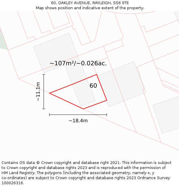 60, OAKLEY AVENUE, RAYLEIGH, SS6 9TE: Plot and title map