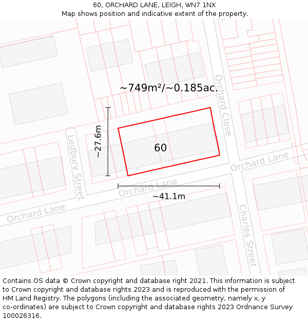60, ORCHARD LANE, LEIGH, WN7 1NX: Plot and title map