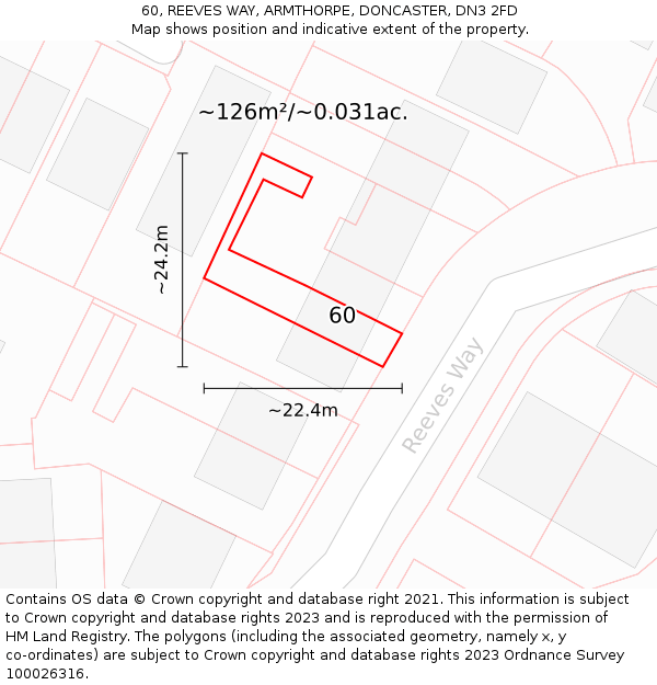60, REEVES WAY, ARMTHORPE, DONCASTER, DN3 2FD: Plot and title map