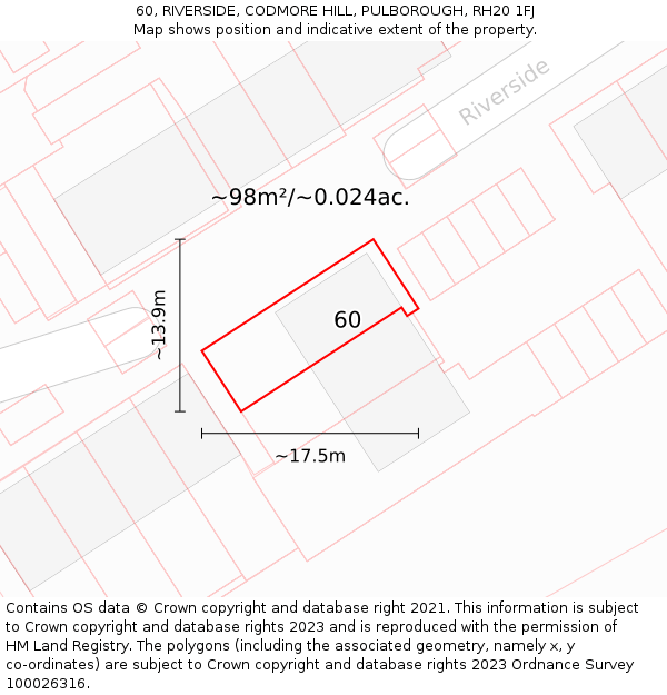 60, RIVERSIDE, CODMORE HILL, PULBOROUGH, RH20 1FJ: Plot and title map