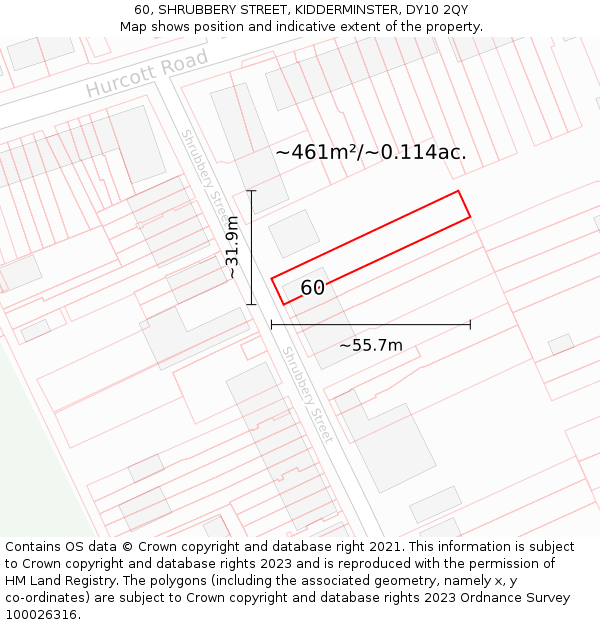 60, SHRUBBERY STREET, KIDDERMINSTER, DY10 2QY: Plot and title map