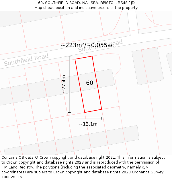 60, SOUTHFIELD ROAD, NAILSEA, BRISTOL, BS48 1JD: Plot and title map