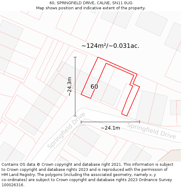 60, SPRINGFIELD DRIVE, CALNE, SN11 0UG: Plot and title map
