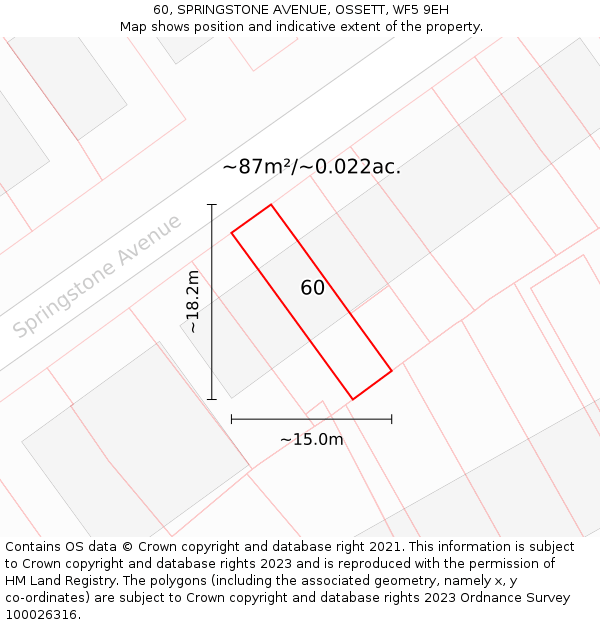 60, SPRINGSTONE AVENUE, OSSETT, WF5 9EH: Plot and title map