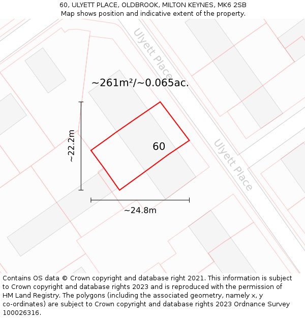 60, ULYETT PLACE, OLDBROOK, MILTON KEYNES, MK6 2SB: Plot and title map