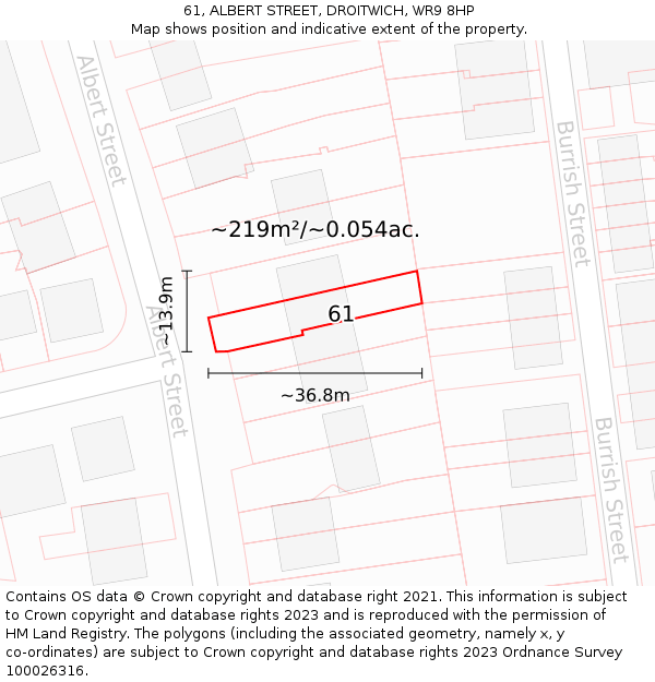 61, ALBERT STREET, DROITWICH, WR9 8HP: Plot and title map