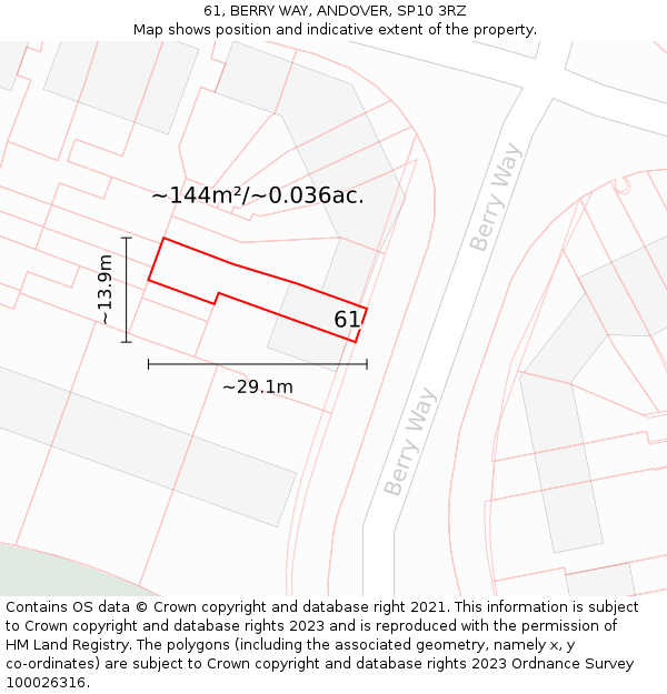 61, BERRY WAY, ANDOVER, SP10 3RZ: Plot and title map