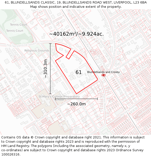 61, BLUNDELLSANDS CLASSIC, 19, BLUNDELLSANDS ROAD WEST, LIVERPOOL, L23 6BA: Plot and title map