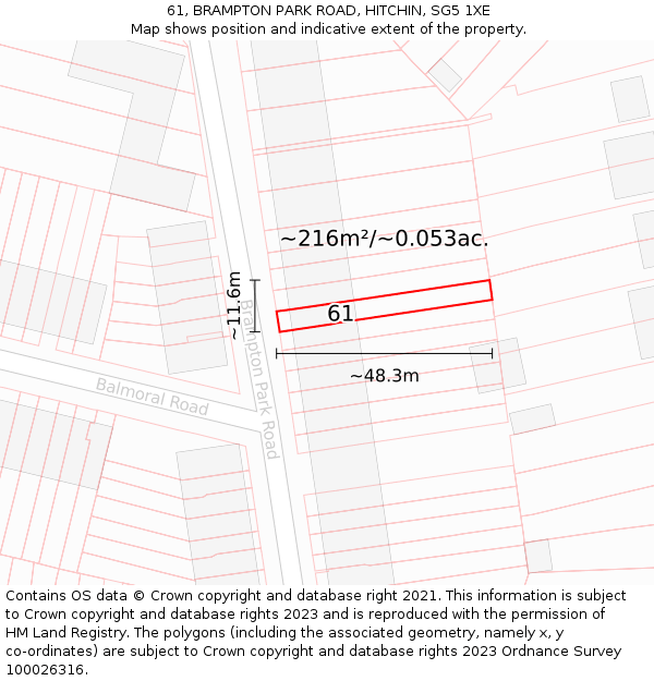 61, BRAMPTON PARK ROAD, HITCHIN, SG5 1XE: Plot and title map
