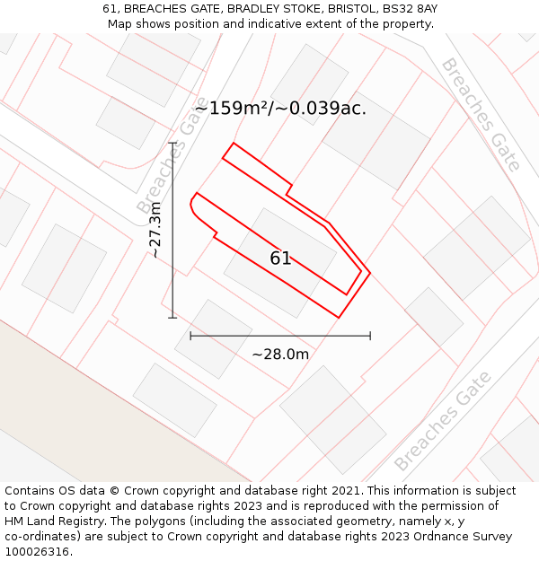 61, BREACHES GATE, BRADLEY STOKE, BRISTOL, BS32 8AY: Plot and title map