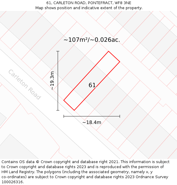 61, CARLETON ROAD, PONTEFRACT, WF8 3NE: Plot and title map