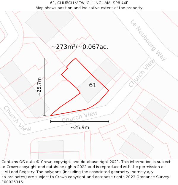 61, CHURCH VIEW, GILLINGHAM, SP8 4XE: Plot and title map