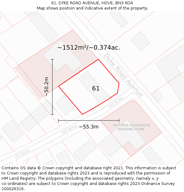 61, DYKE ROAD AVENUE, HOVE, BN3 6DA: Plot and title map