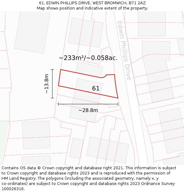 61, EDWIN PHILLIPS DRIVE, WEST BROMWICH, B71 2AZ: Plot and title map