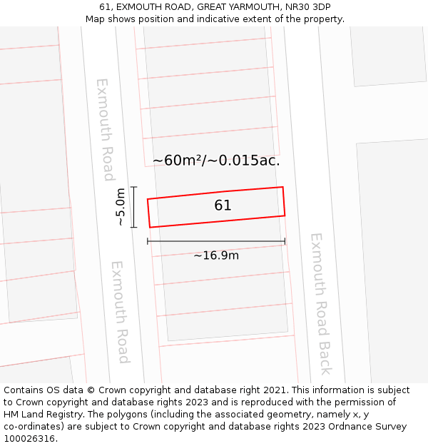 61, EXMOUTH ROAD, GREAT YARMOUTH, NR30 3DP: Plot and title map