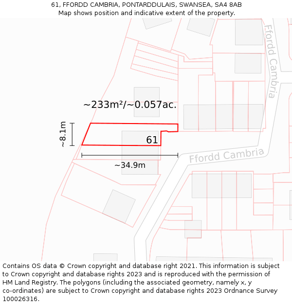61, FFORDD CAMBRIA, PONTARDDULAIS, SWANSEA, SA4 8AB: Plot and title map