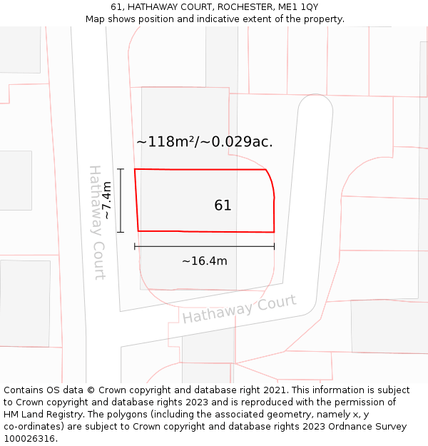 61, HATHAWAY COURT, ROCHESTER, ME1 1QY: Plot and title map