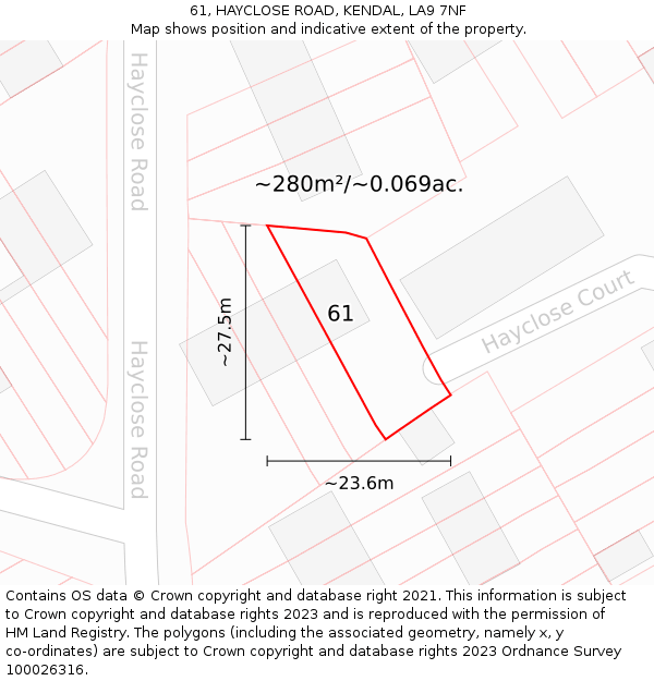 61, HAYCLOSE ROAD, KENDAL, LA9 7NF: Plot and title map