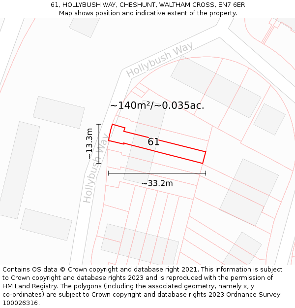 61, HOLLYBUSH WAY, CHESHUNT, WALTHAM CROSS, EN7 6ER: Plot and title map