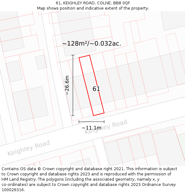 61, KEIGHLEY ROAD, COLNE, BB8 0QF: Plot and title map