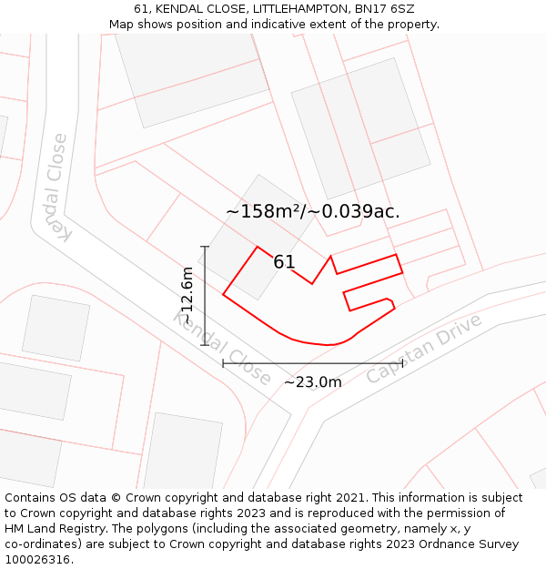 61, KENDAL CLOSE, LITTLEHAMPTON, BN17 6SZ: Plot and title map