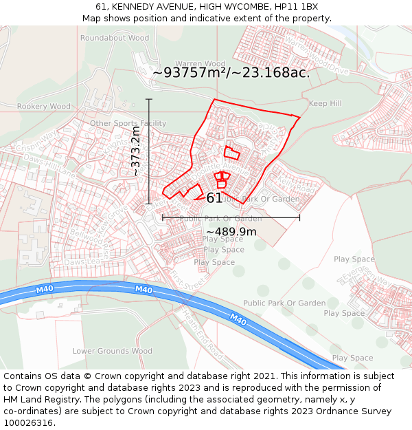 61, KENNEDY AVENUE, HIGH WYCOMBE, HP11 1BX: Plot and title map