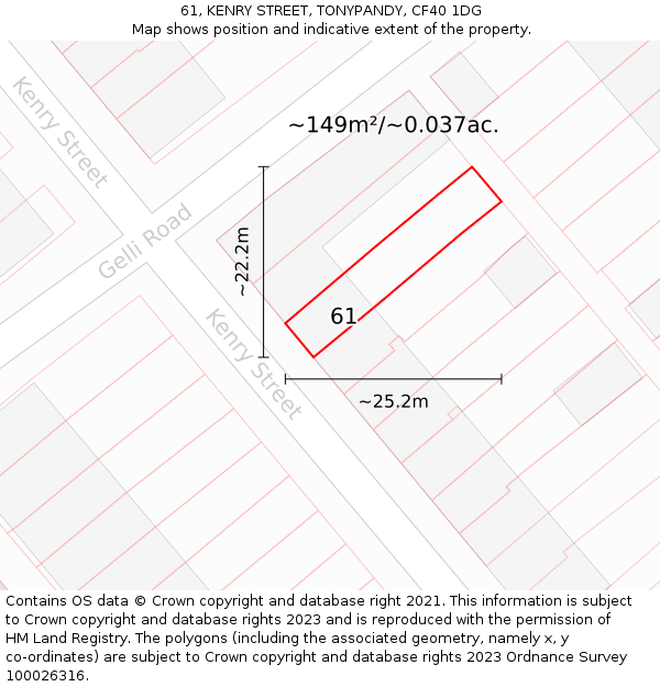 61, KENRY STREET, TONYPANDY, CF40 1DG: Plot and title map