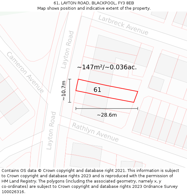 61, LAYTON ROAD, BLACKPOOL, FY3 8EB: Plot and title map