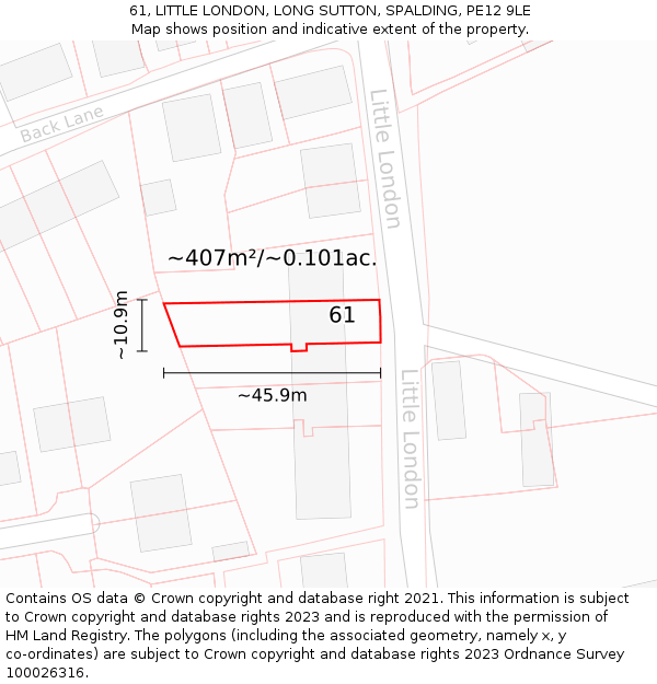 61, LITTLE LONDON, LONG SUTTON, SPALDING, PE12 9LE: Plot and title map
