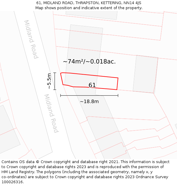 61, MIDLAND ROAD, THRAPSTON, KETTERING, NN14 4JS: Plot and title map