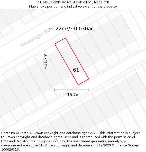 61, NEWBIGGIN ROAD, ASHINGTON, NE63 0TB: Plot and title map