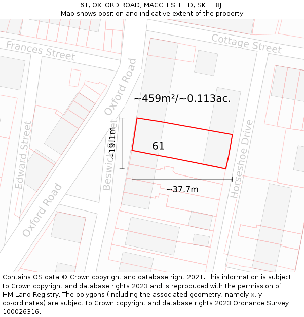 61, OXFORD ROAD, MACCLESFIELD, SK11 8JE: Plot and title map