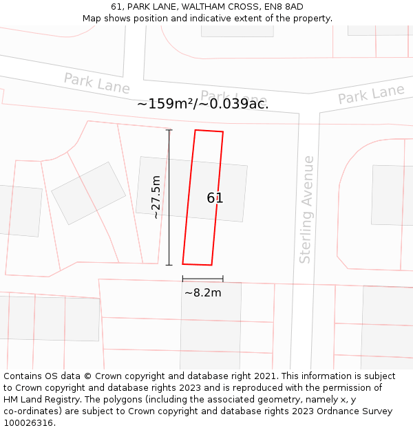 61, PARK LANE, WALTHAM CROSS, EN8 8AD: Plot and title map