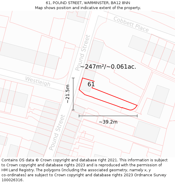61, POUND STREET, WARMINSTER, BA12 8NN: Plot and title map