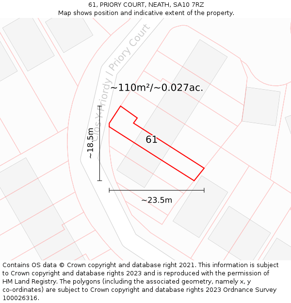 61, PRIORY COURT, NEATH, SA10 7RZ: Plot and title map