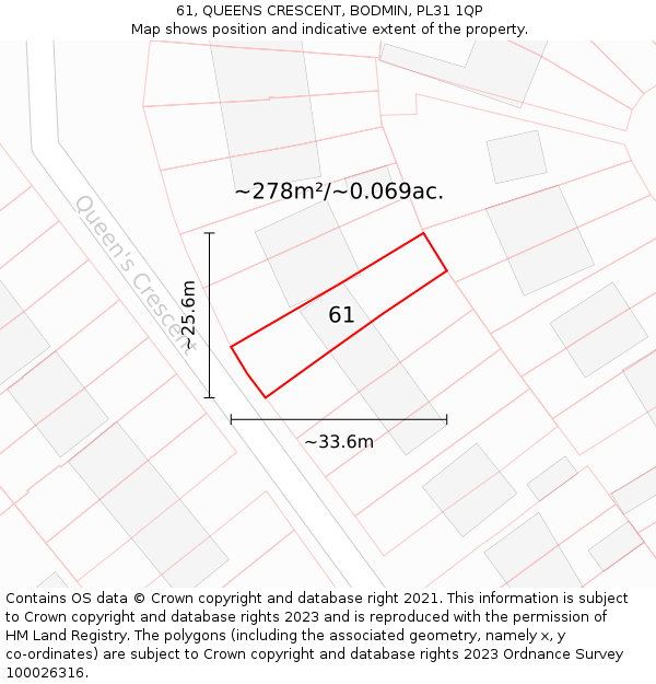 61, QUEENS CRESCENT, BODMIN, PL31 1QP: Plot and title map