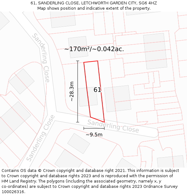 61, SANDERLING CLOSE, LETCHWORTH GARDEN CITY, SG6 4HZ: Plot and title map