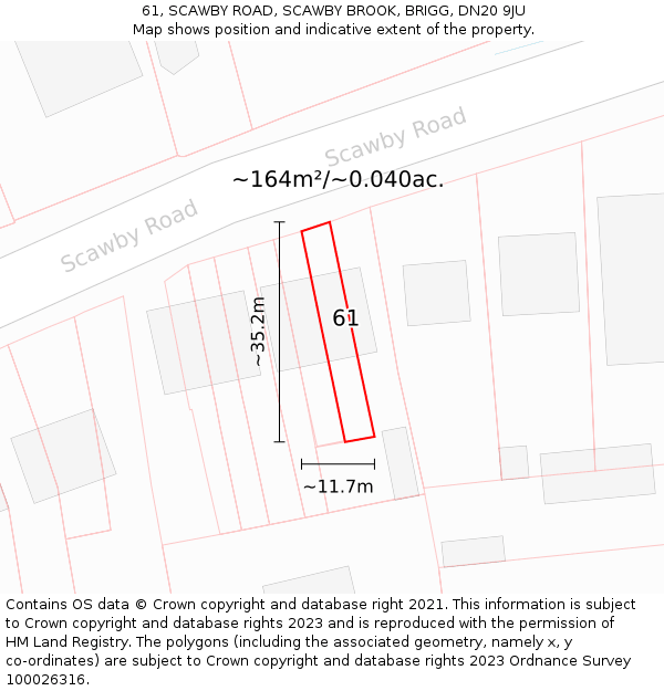 61, SCAWBY ROAD, SCAWBY BROOK, BRIGG, DN20 9JU: Plot and title map