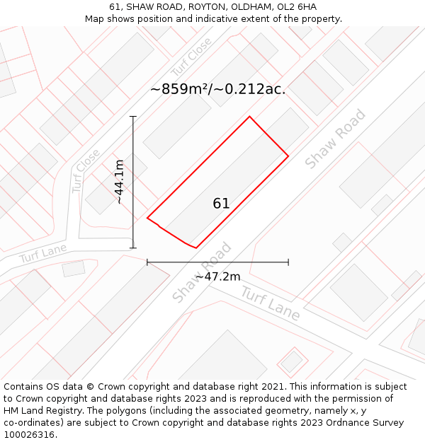 61, SHAW ROAD, ROYTON, OLDHAM, OL2 6HA: Plot and title map