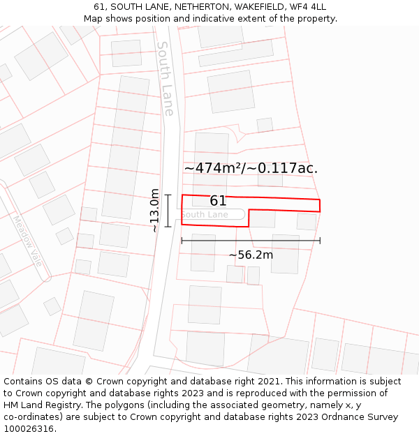61, SOUTH LANE, NETHERTON, WAKEFIELD, WF4 4LL: Plot and title map