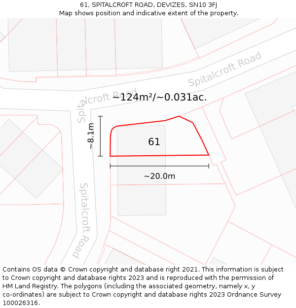 61, SPITALCROFT ROAD, DEVIZES, SN10 3FJ: Plot and title map