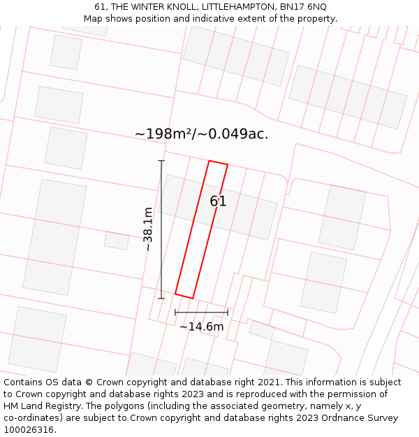 61, THE WINTER KNOLL, LITTLEHAMPTON, BN17 6NQ: Plot and title map