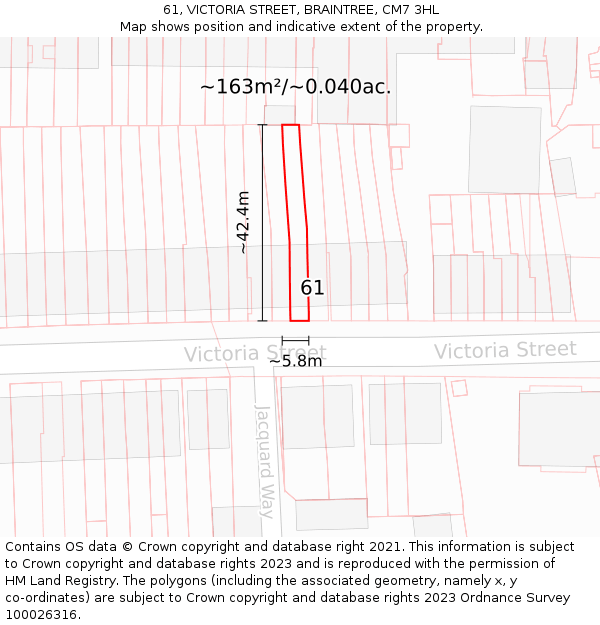 61, VICTORIA STREET, BRAINTREE, CM7 3HL: Plot and title map