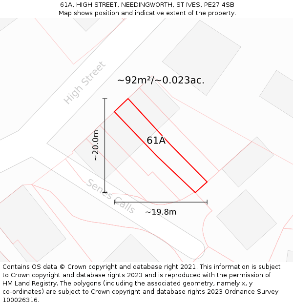 61A, HIGH STREET, NEEDINGWORTH, ST IVES, PE27 4SB: Plot and title map