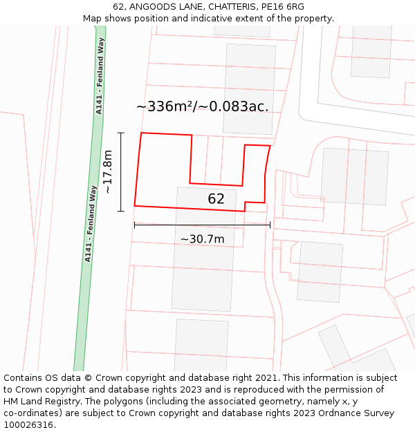 62, ANGOODS LANE, CHATTERIS, PE16 6RG: Plot and title map